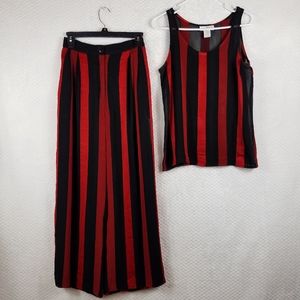 🔥Vintage En Route Stripped Black Red Top & Pants Set Size  XS (Petite)